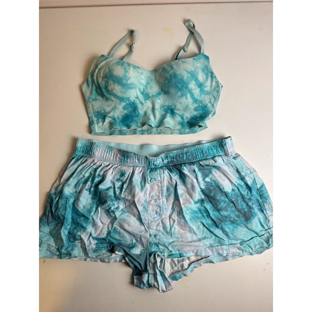 PINK Victoria's Secret Women Tie-Dye Pajama Set Bralette & Shorts Blue XS & S